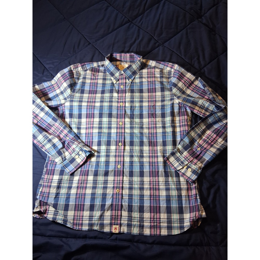 Brooks Brothers Red Fleece Mens XL Blue Pink Plaid Button Down Shirt Long Sleeve